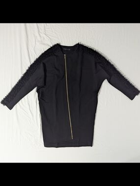 mummymoon Girl's Black Dress With Zipper And Fur Detailing Size 14